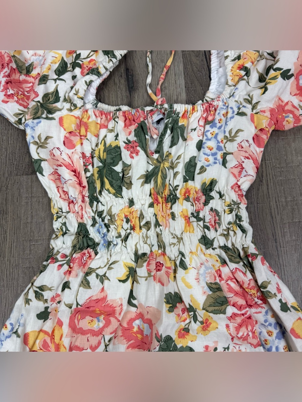 Faithfull The Brand Nikoleta Mini Dress Floral Linen Size Small Puff Sleeve - Picture 3 of 9